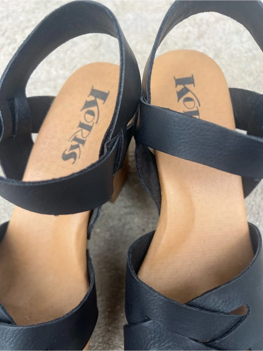 Korks Black Leather Woven Clog Platform Sandals